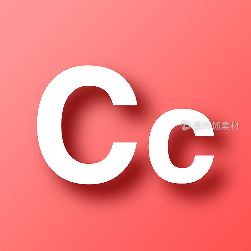 字母C -大写和小写。图标在红色背景与阴影